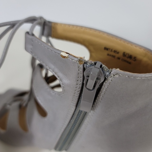 Chinese Laundry Block Heel Gray Lace Up Sandals  Zipper Peep Toe Size 6 wood - Picture 6 of 8